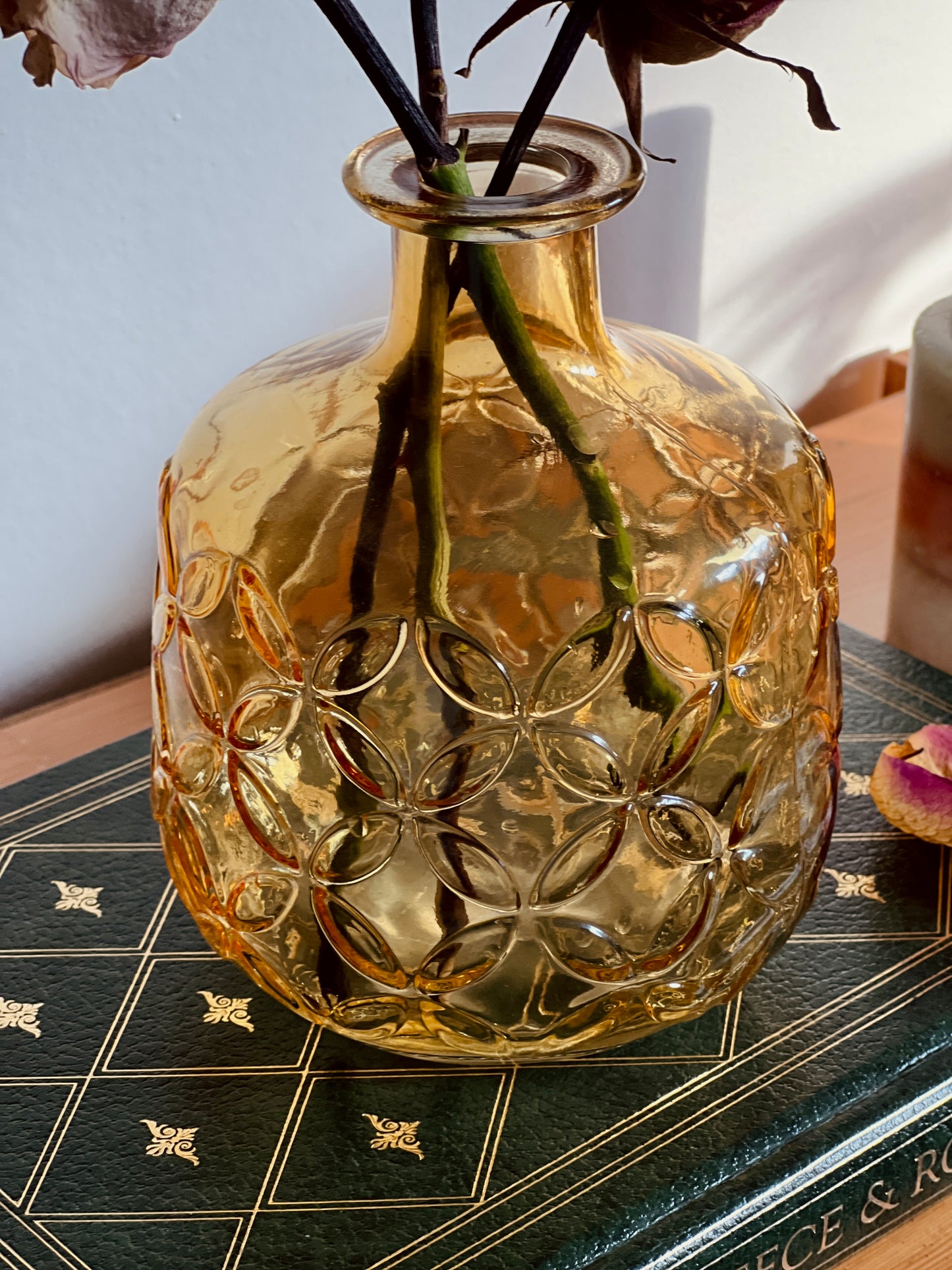 Amber Glass Textured Bud Vase