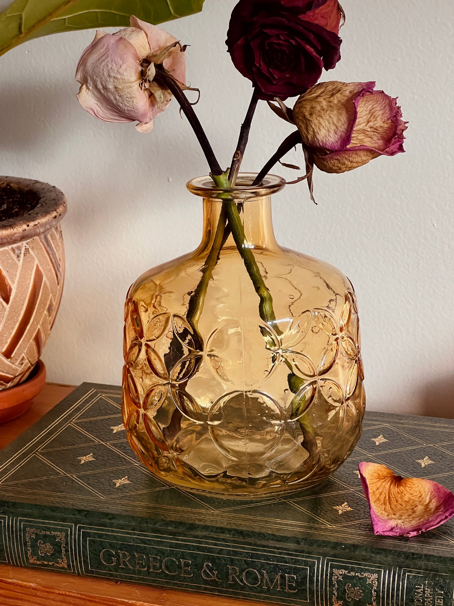 Amber Glass Textured Bud Vase