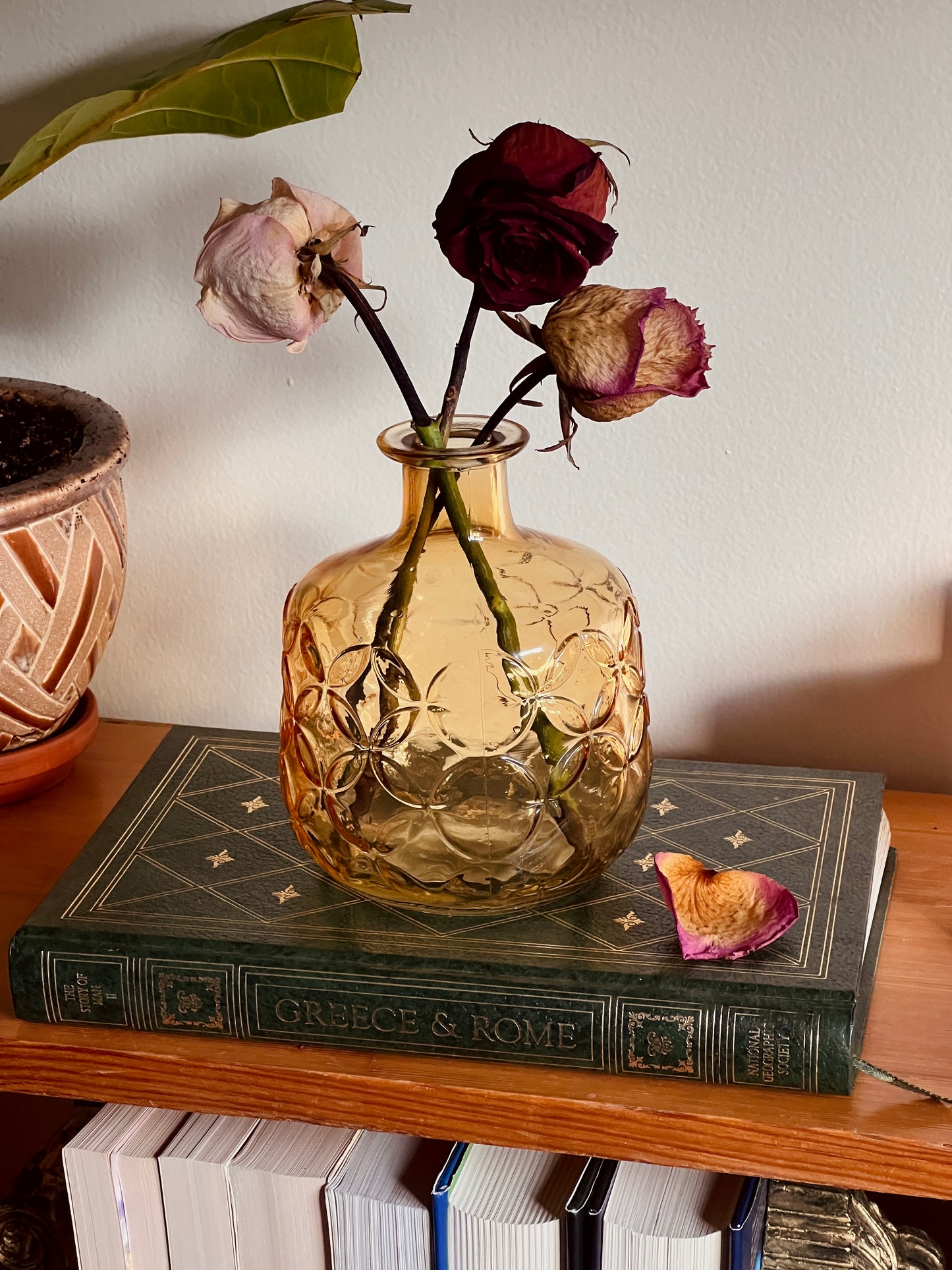 Amber Glass Textured Bud Vase